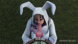 1boy 1boy1girl 1girl 1girls 3d animal_genitalia animated blowjob bunny_brawler bunny_costume bunny_ears canine_penis clothed_female clothed_sex dark-skinned_female dark_skin dire_(fortnite) dominant_female fellatio female female_focus fictional_interracial fortnite hood interspecies knot large_penis luna_(fortnite) moaning oral pov s1nnerfox sinnerfox sound submissive_male sucking tagme video