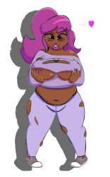 b3_gf_(blazethewolf55) big_breasts blush fnf friday_night_funkin friday_night_funkin_(b3_mod) friday_night_funkin_mod girlfriend_(friday_night_funkin) groping_breasts lipstick magenta_hair post_transformation self_upload shaya_dearest thick_thighs torn_clothing transformation zipher0null