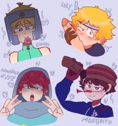 4boys aged_up ahe_gao blonde_hair blowjob blue_eyes bottle brown_eyes brown_hair clyde_donovan face_closeup gay green_eyes kyle_broflovski leopold_butters_stotch male male_only open_mouth penis professor_chaos red_hair skinny south_park superhero toony tweek_tweak young