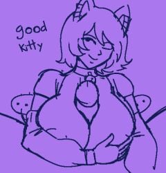 1boy 1girls big_breasts cat_ears cat_girl catgirl female jingle_bell luna_(royalmilk20) male neck_bell oc original_character paizuri paizuri_hug penis royalmilk20 sketch wink