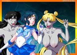 ami_mizuno aya_yanagisawa bishoujo_senshi_sailor_moon bite bite_mark clothing corruption enemy_conversion fangs huge_ass huge_breasts large_ass large_breasts locofuria navel nipples nude rei_hino sailor_mercury skirt small_breasts thick_thighs transformation usagi_tsukino vampire wide_hips