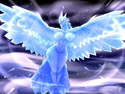 absurd_res anivia anthro areola avian beak bird bludraconoid blue_body breasts female genitals hi_res league_of_legends mythological_avian mythology nude pussy riot_games solo