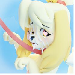 1:1 ahe_gao animal_crossing anthro blender_(artwork) blush bodily_fluids bondage canid canine collar cum cum_on_face cummystuff digital_media_(artwork) female genital_fluids heart_eyes heart_symbol hi_res highwizard isabelle_(animal_crossing) isabelle_(highwizard) leash looking_pleasured mammal nintendo petplay roleplay solo