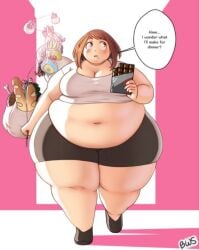 better_with_salt big_belly big_breasts fat female female_only food my_hero_academia obese obese_female ochako_uraraka overweight overweight_female thick_thighs uraraka_ochako wide_hips