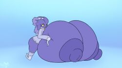 abstract_background anthro big_breasts blue_background breast_squish breasts breasts_on_ground clothed clothing fan_character female generation_2_pokemon hair hi_res huge_breasts hyper hyper_breasts jacket kespuzzuo misdreavus nintendo nipples non-mammal_nipples partially_clothed pokemon pokemon_(species) purple_body purple_eyes purple_hair purple_nipples rosemary_(kespuzzuo) simple_background topwear yellow_sclera