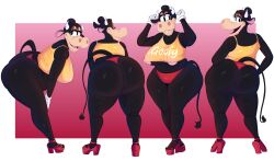 absurd_res anthro anthro_only ass bedroom_eyes big_breasts big_butt boolishclara bovid bovine breasts cattle clarabelle_cow clothing disney female footwear hi_res high_heels mammal narrowed_eyes panties pinup pose seductive shirt tank_top thick_thighs topwear underwear