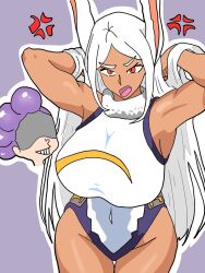 angry big_breasts breasts brown_skin brown_skinned_female bunny_ears bunny_girl faceless_male long_hair male minoru_mineta miruko mr.z my_hero_academia red_eyes rumi_usagiyama smile white_hair