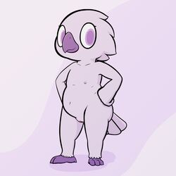 anthro avian beak bird cub eyes feathers female flat_chest hal_artist hips nipples nude nude_female owl pink purple pussy simple_background solo thick thighs vagina viti young