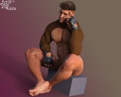 1boy 1human 1male 3d 3d_(artwork) 3d_model abs bara bara_tiddies bara_tits bored bored_expression erect_penis erection fingerless_gloves kazuworks looking_at_viewer male male_focus male_only muscles muscular muscular_male oc original original_character pecs skimpy_topwear solo solo_focus solo_male