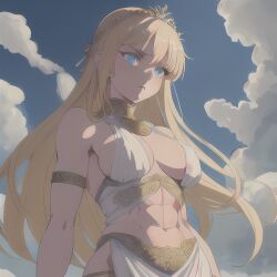 1girls abs ai_generated blonde_female blonde_hair blonde_hair blonde_hair_female blue_eyes cleavage female greek_female large_breasts looking_at_viewer looking_down looking_down_at_viewer medium_breasts muscular muscular_female sideboob stable_diffusion toned toned_female