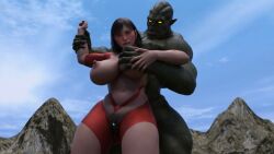 3d grope grope_from_behind groping_breasts large_breasts nude original original_character thick_thighs ultraman_(franchise) yoidore