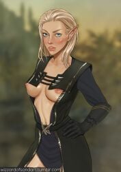 altmer blonde_hair elenwen female female_only gloves half_naked high_elf nipples skyrim the_elder_scrolls wizardofsand