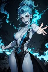 ai_generated cleavage disney divine_muse_designs fire goddess greek_clothes hades hades_(hercules) hercules_(disney) patreon rule_63 sideboob smile split_dress watermark