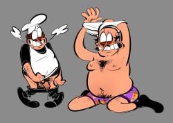 bileshroom cartoony chubby fanart nsfwshroom penis peppino_spaghetti pizza_tower precum shirt_lift toony