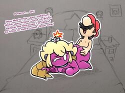 anthro bed bedroom bob-omb chabble english_text indoors lit_fuse mario mario_(series) no_mouth open_mouth post_transformation princess_peach sex sex_from_behind super_mario_bros. text