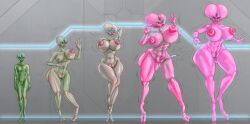 alien alien_girl alien_humanoid ass_expansion bald bald_female bimbo bimbofication breast_expansion female high_heels huge_ass huge_breasts lip_expansion lips navel pink_skin simsmaster skin_color_change thick_thighs thigh_expansion transformation transformation_sequence wide_hips