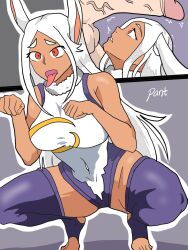 brown_skin brown_skinned_female bunny_ears bunny_girl female minoru_mineta miruko mr.z my_hero_academia paw_pose penis penis_awe penis_on_face pet_play petplay squatting tongue tongue_out white_hair