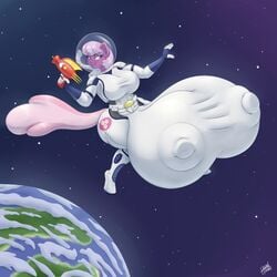 09hankris 1:1 2020 absurd_res anthro astronaut balls big_balls big_breasts breasts cheerilee_(mlp) clothing crotchboobs earth earth_pony equid equine female friendship_is_magic genitals gun hasbro hi_res horse huge_balls huge_crotchboobs hyper hyperstorm_h mammal my_little_pony planet pony purple_body ranged_weapon signature solo space weapon