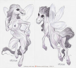 2016 anthro breasts conditional_dnp english_text equid female feral front_view genitals hand_on_hip hasbro hooves idw_comics idw_publishing insect_wings loupgarou mammal my_little_pony my_little_pony_(idw) nipples nude pussy rear_view skull_head solo spirit text umbrum url wings