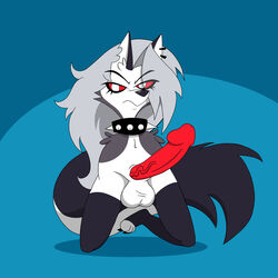 1futa anthro fur furry futanari grey_fur grey_hair hair helluva_boss kneeling leggings loona_(helluva_boss) multicolored_body multicolored_fur penis swb vivienne_medrano white_fur