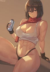 1girls abs attack_on_titan bare_thighs big_breasts black_hair black_panties black_thong cleavage cutesexyrobutts_(style) female female_focus female_only g-string highleg_panties mikasa_ackerman muscular muscular_female nipples panties shexyo short_hair solo sports_bra thick_thighs thong