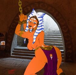 after_rape after_sex ahsoka_tano alien alien_girl angry annoyed arms_up ass back big_ass big_breasts blue_eyes bondage bound bound_wrists breasts chained chains cum cum_in_ass cum_inside cum_on_back cum_on_body cum_on_breasts cum_on_face eyes female female_only forced garryswood headband headgear horn indoors jabba's_palace kneeling loincloth looking_back lucasfilm nipples on_floor open_eyes orange_body orange_skin sad signature slave slave_outfit solo star_wars tatooine tentacle tentacle_hair the_mandalorian tits togruta torn wrist_cuffs