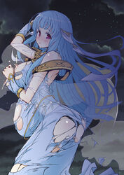 1girls ass bare_back big_ass big_belly big_breasts blue_hair fire_emblem fire_emblem:_the_blazing_blade hirowa_nagi lactation light_blue_hair long_hair looking_at_viewer ninian_(fire_emblem) nintendo pregnant pregnant_sex ready_to_pop red_eyes see-through sweatdrop torn_clothes torn_clothing veil