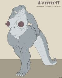 4:5 absurd_res anthro big_breasts breasts crocodilian female genitals hi_res mature_female non-mammal_breasts nude prunell_(upai) purussaurus pussy reptile scalie solo thick_thighs upai