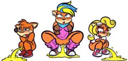 activision anthro bodily_fluids clothing coco_bandicoot crash_(series) crash_bandicoot female genital_fluids genitals group group_pee hi_res male oddkao peeing penis pirate_tawna pussy straight tawna_bandicoot tawna_bandicoot_(crash_4) urine vaginal_penetration video_games what