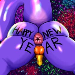 1:1 2021 absurd_res anthro anus ass balls big_butt body_writing fireworks genitals hi_res holidays kobold male male/male new_year new_years_day penis puffy_anus solo thekoboldsummoner thick_thighs voltu