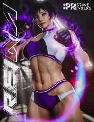 1girls 3d abs athletic_female big_breasts bikini black_and_purple_hair female female_abs female_only fit_female namco pristinerenders purple_eyes reina_mishima tekken tekken_8 tomboy