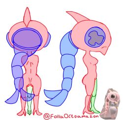 1girls 2_pussies 3_legs anus artist_request ass big_eyes breasts chest female female_only fin limited_palette multi_genitalia multi_leg multi_limb multi_pussy pussy reference_image reference_sheet rgb screenshot small_breasts solo solo_female source_request splatoon tagme unknown_species vagina weird