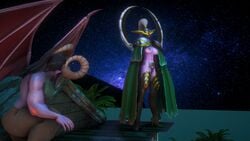 1boy 1girls 3d breasts elf female illidan_stormrage maiev_shadowsong male night_elf nipples panties shang thong topless warcraft world_of_warcraft