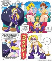 3girls big_ass big_butt bimbo bimbo_lips blonde_hair blue_eyes bob-omb breasts comic crown english_text jealous mario_(series) mario_tennis miniskirt multiple_girls nipples nude nude_female pale-skinned_female pale_skin panties pantyshot ponytail princess_daisy princess_peach pussy short_skirt skirt speech_bubble stealth_brock striped_panties tennis_outfit tennis_racket tennis_skirt tennis_uniform text tight_pussy underskirt wapeach white_panties