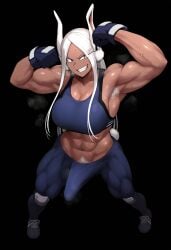 abs ai_generated armpit armpit_fetish armpit_hair armpits arms_above_head arms_behind_head arms_up bicep biceps boku_no_hero_academia breasts bulge bulge_through_clothing bunny_ears clothing dark-skinned_futanari dark_skin erect_penis erection erection_under_clothes erection_under_clothing flexing flexing_bicep from_above full_body futa_only futanari gloopai gloves grin gym_clothes laugh looking_at_viewer miruko muscular muscular_futanari my_hero_academia nai_diffusion pubic_hair pubic_hair_peek red_eyes smirk smug solo solo_focus solo_futa sports_bra sportswear steam steaming_body steamy sweat sweatdrop sweating teeth teeth_showing white_hair