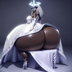 2024 ai_generated angel ass bbw big_ass big_breasts big_butt blue_eyes breasts brown_body brown_skin butt clothing freckles grey_hair grey_skin halo hand_on_ass hand_on_butt hazbin_hotel high_heels huge_ass huge_butt hyper_ass hyper_butt long_gloves long_hair looking_at_viewer looking_back massive_ass massive_butt massive_cheeks massive_thighs matronai_(artist) milf sera_(hazbin_hotel) serahphim seraph shoes silver_eyes sitting sitting_down stable_diffusion thick_ass thick_thighs vivienne_medrano white_clothes white_clothing white_gloves white_high_heels white_shoes wide_hips wide_thighs