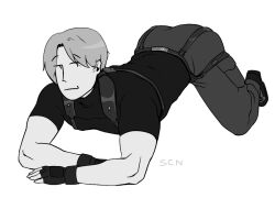 ass black_and_white clothed clothing leon_scott_kennedy male male_only monochrome no_color resident_evil scn sfw suggestive suggestive_pose uhhhh white_background