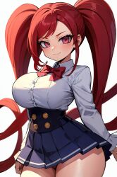 1girls ai_generated aiba_manami algazoukan big_breasts female female_only la_brava_(my_hero_academia) large_breasts long_hair my_hero_academia red_eyes red_hair shortstack shounen_jump solo thick_thighs thighhighs twintails