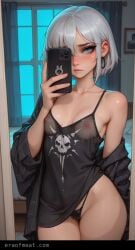ai_generated meat_master eraofmeat nipples white_hair lingerie thong 1girls