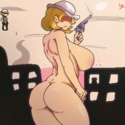 1girl 1girls ass big_ass big_breasts big_butt blonde blonde_female blonde_hair breasts charlotte_(dead_ahead) curvy curvy_female curvy_figure dat_ass dead_ahead female female_focus female_only gun hat hay huesosdry huge_ass huge_breasts huge_butt law_enforcement milf no_eyes nude nude_female pixel_art police police_hat police_officer policewoman public public_nudity revolver sheriff sheriff_badge tactical_nudity tagme thick thick_ass thick_thighs thighs unprofessional_behavior yellow_hair