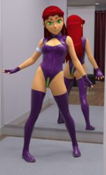 1girls 3d 3d_(artwork) daz3d daz_studio dc dc_comics female female_only latex latex_gloves latex_suit pin3d solo starfire teen_titans