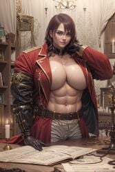 abs absurd_res ai_generated belt breasts brown_hair candle choker cleavage collar earrings epaulettes female gloves gold_jewelry huge_breasts indoors knoworai looking_at_viewer military military_uniform muscles muscular muscular_female open_clothes open_jacket realistic smile solo solo_female stable_diffusion