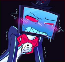 1boy blush clothed cock_hungry electricity franticfoe_(artist) girly hazbin_hotel male male_focus male_only needy object_head robot robot_humanoid shaking submissive submissive_male tears tv_head twitching vox_(hazbin_hotel)