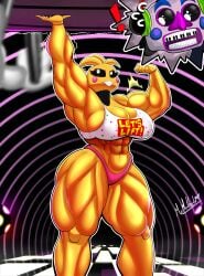 1girls abs animatronic biceps black_sclera breasts crop_top female female_focus five_nights_at_freddy's five_nights_at_freddy's_2 flexing flexing_bicep lifting_person mrmelted muscular muscular_female panties robot robot_girl robot_humanoid thick_thighs thunder_thighs toy_chica_(fnaf) wide_hips