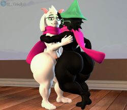 3d big_ass big_butt deltarune femboy hands_on_back looking_at_viewer nipples penis ralsei ralsei_with_black_fur ralsei_with_white_fur scarf selfcest tagme thick_thighs totallyd