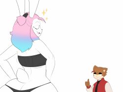 big_ass big_butt black_panties brown_fur feline feline hands_on_hips joji_(rollerlane) peanut_butter_(theycallhimcake) pink_hair proud rabbit red_hair rollerlane white_fur yellow_eyes