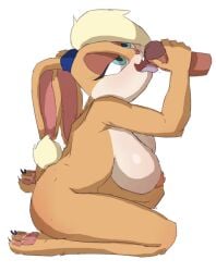 animated anthro big_breasts blonde_hair blue_eyes breasts duo female female_focus genitals hair lola_bunny looney_tunes male male/female penis snachsugar solo_focus warner_brothers