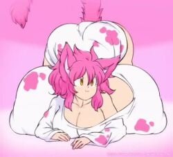 1girls :3 animated cat_ears cat_tail catgirl chipi_chipi_chapa_chapa_(meme) clothing female hataraki_ari huge_ass hyper hyper_breasts meme milkcat_(hataraki_ari) mp4 music pink_hair solo sound tagme tail third-party_edit top-down_bottom-up video white_clothing