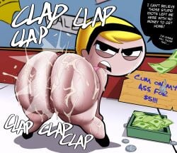 aged_up angry angry_face blonde_hair clapping_cheeks cum cum_on_ass cum_on_body doompypomp huge_ass mandy_(billy_and_mandy) prostitution shortstack text the_grim_adventures_of_billy_and_mandy twerking whore