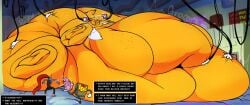 2d alphys anthro big_breasts breasts english_text humanoid lizard_girl lizard_humanoid overweight reptile reptile_humanoid text thick_thighs undertale_(series) weight_gain wide_hips xamivero yellow_body yellow_skin